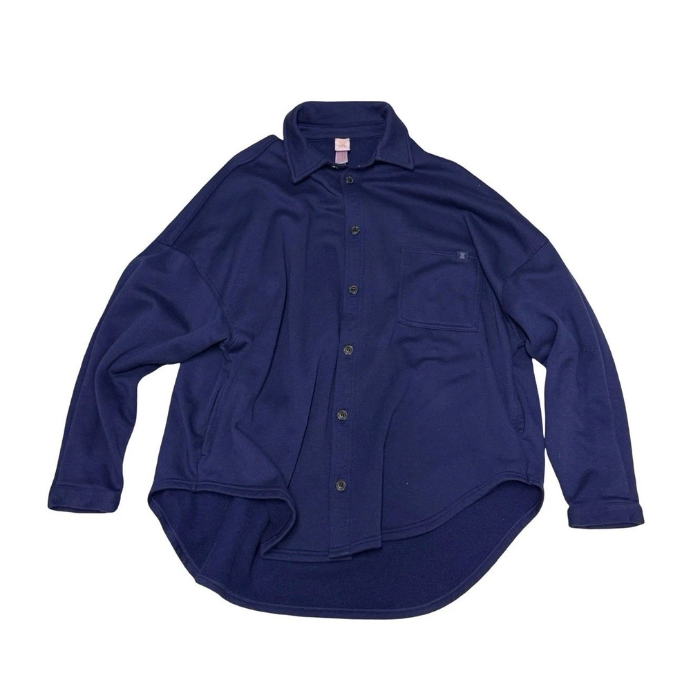 Savage Fenty Navy Blue Unisex Fleece Button-Up Shirt Size S NWOT